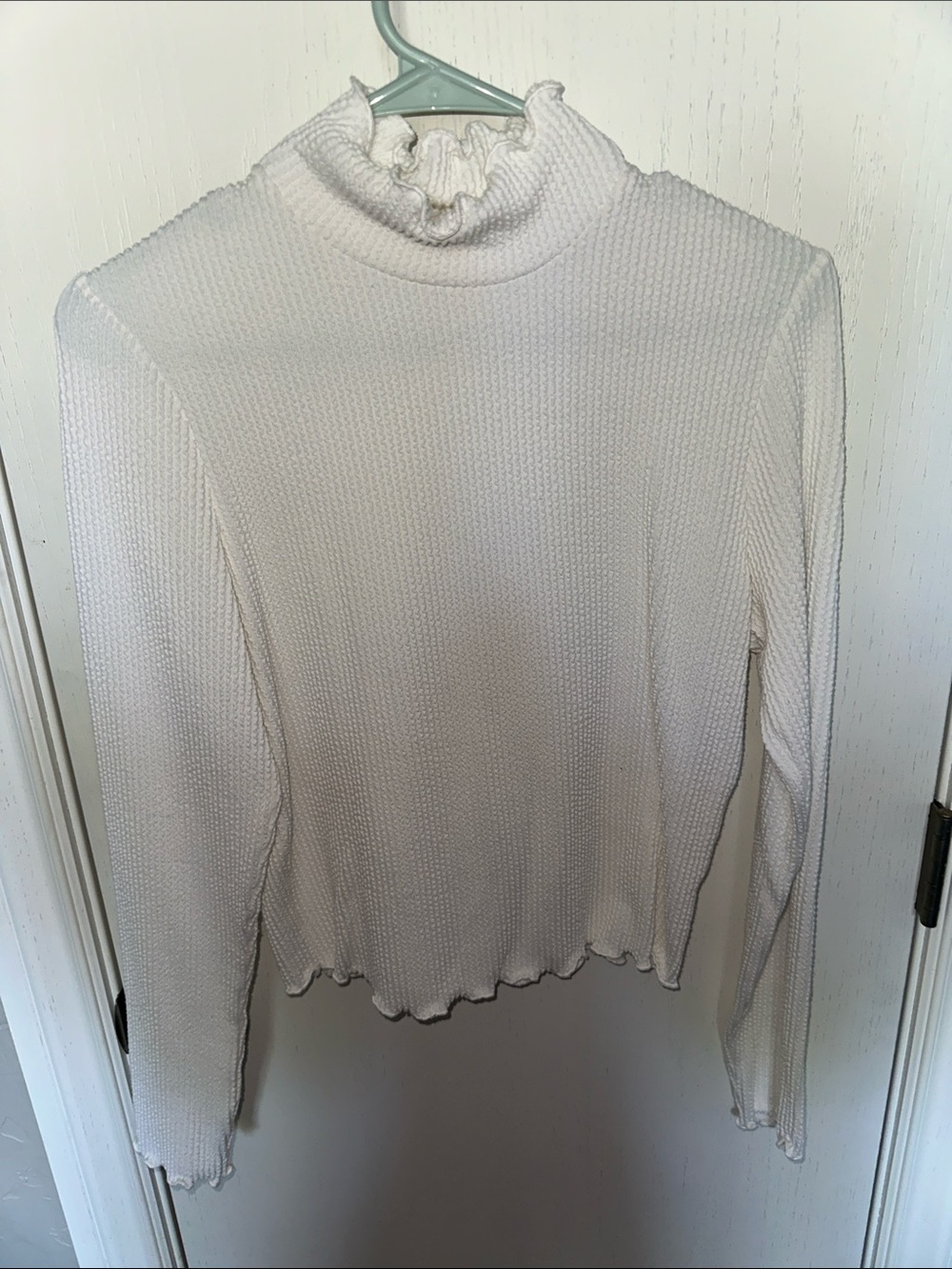 Moa Moa Women's Cream Ruffle Mock Neck Sweater